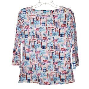 J. McLaughlin Wavesong Top Casa Palmera Boat Neck 3/4 Sleeves Stretch Medium